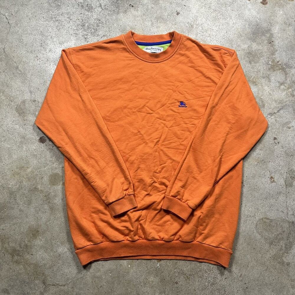 VTG 90s Orange Burberrys of London Crewneck Sweatshirt Size XL